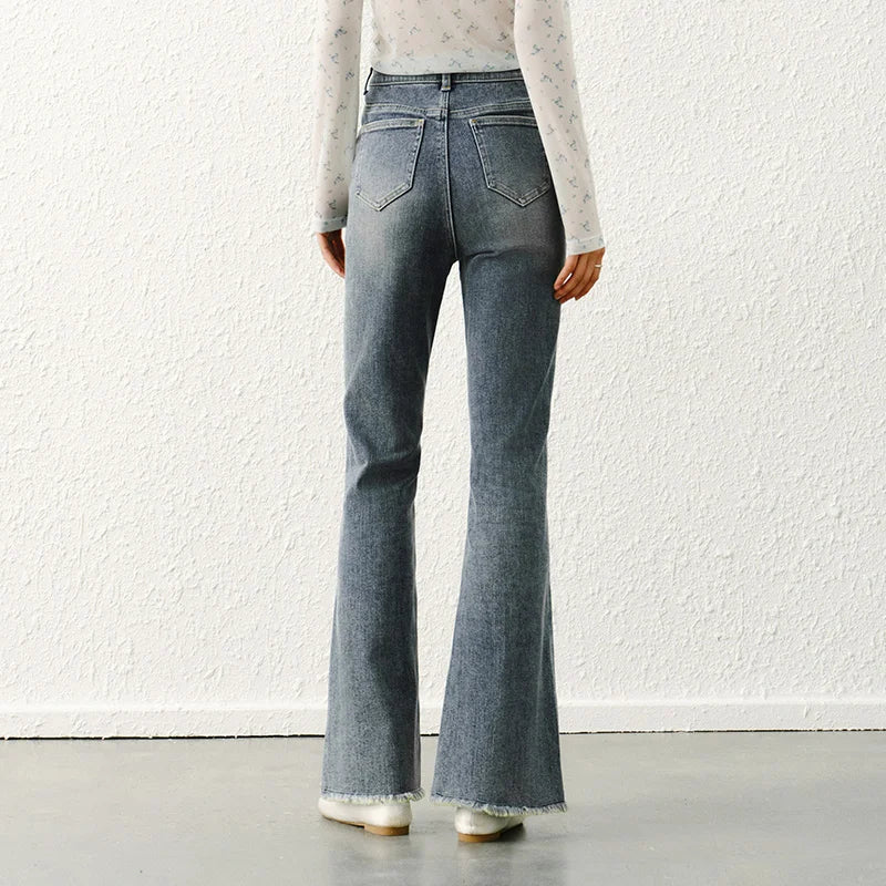 Semir Flare Jeans Women 2026 Spring Split Raw Flare Leg Length Trendy Retro Style Fashion Long Trousers
