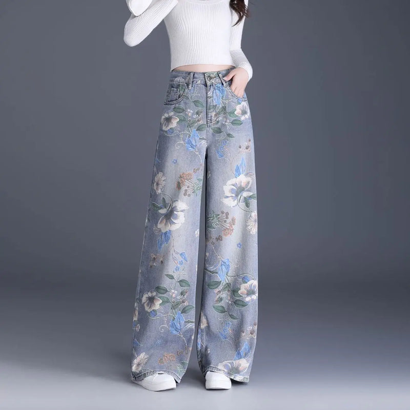 Women's Blue Printed Jeans for Spring and Fall, Blue Denim Shorts for Summer, Asian Sizes S–XXL. 2026-2027