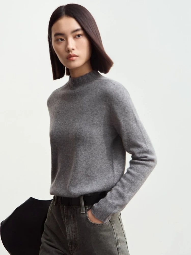 Amii Women's Sweater 2026 Winter New Pullovers Long Sleeve Top Female Solid Loose Mock Neck Versatile Sweater for Woman 12423118