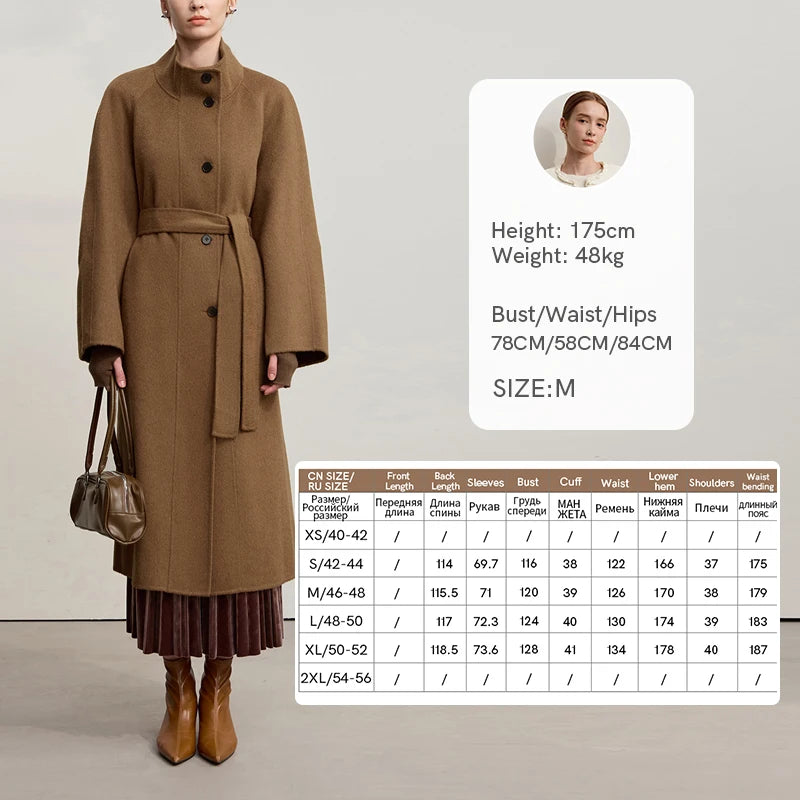AMII Woolen Coat Woman 2026 Winter New Solid Color Long Sleeves Jacket With Stand Collar Versatile Loose Long Outerwear 12544042