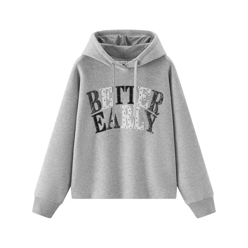 Semir Women Hoodie Fleece Lined Letter Graphic Hooded Design Street Style 2026 Winter Warm Layer Everyday Wear Soft Comfort