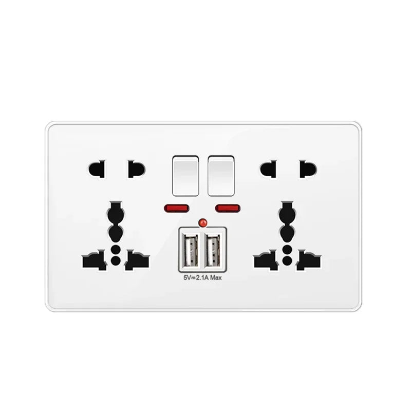 Depoguye White wall power button, international general button light switch, household bedroom switch with socket 220V 86mm*86mm