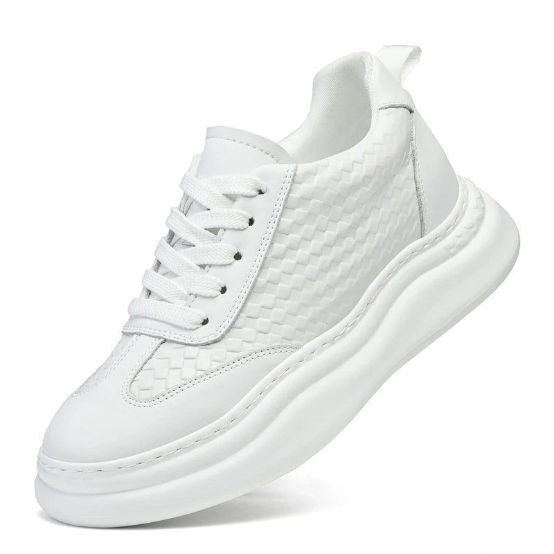 7cm Elevator Shoes For Men Black White Height Increasing Shoes Leather Casual Sneakers Inner Heightening Insoles 3.5CM