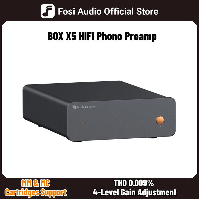 ឧបករណ៍បំពងសំឡេង Fosi Audio BOX X5 HIFI Phono Preamplifier Mini Home Audio សម្រាប់ MM/MC Cartridge Turntable RIAA Preamplifier Compact ជាមួយ V