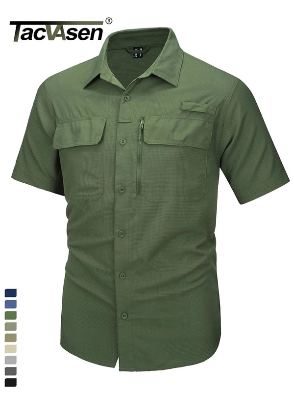 TACVASEN Short Sleeve Fishing Shirts Men's UPF 50+ Sun Protection Cargo Work Shirts Mesh Breathable Quick Dry Hiking Shirts Man