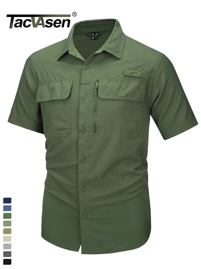 TACVASEN Short Sleeve Fishing Shirts Men's UPF 50+ Sun Protection Cargo Work Shirts Mesh Breathable Quick Dry Hiking Shirts Man