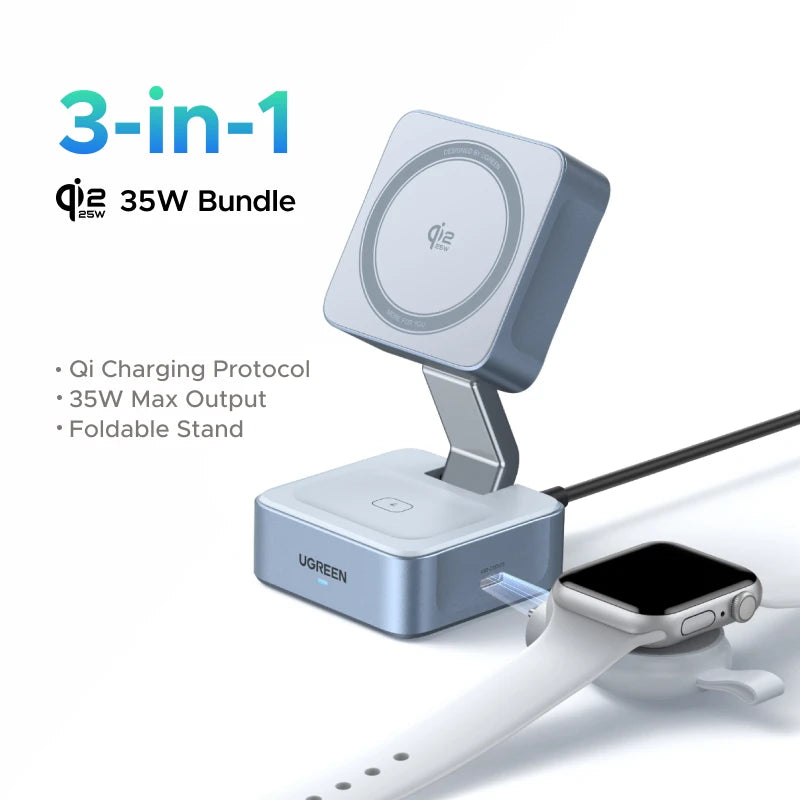 UGREEN Qi2.2 25W 2-in-1 Magnetic Wireless Charger Stand Fast Charging Stand Charger For iPhone 16 17/AirPods Magflow Charger