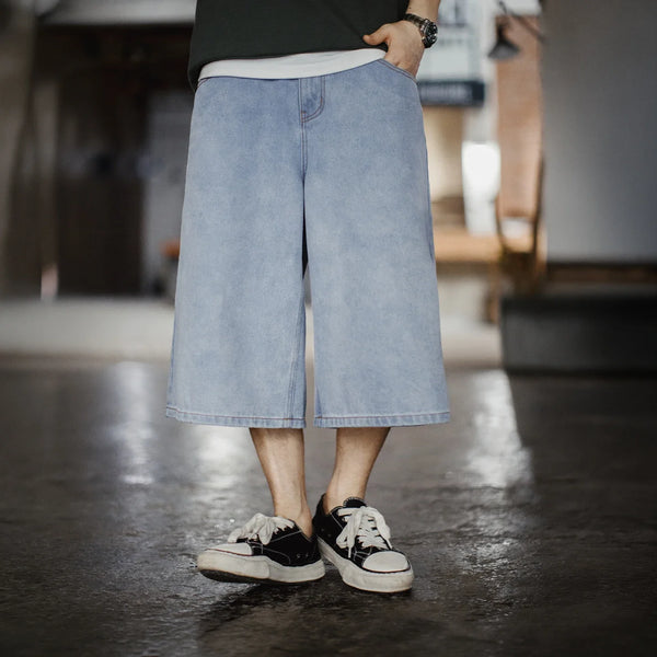 ខោខ្លី Maden សម្រាប់បុរស ខោខ្លី Denim បុរាណ ខោខ្លី Jean លាងសម្អាត សម្លៀកបំពាក់អាមេរិក ខោខ្លីរដូវក្តៅ រលុង សម ត្រង់ ប្រវែងប្រាំពីរអ៊ីញ