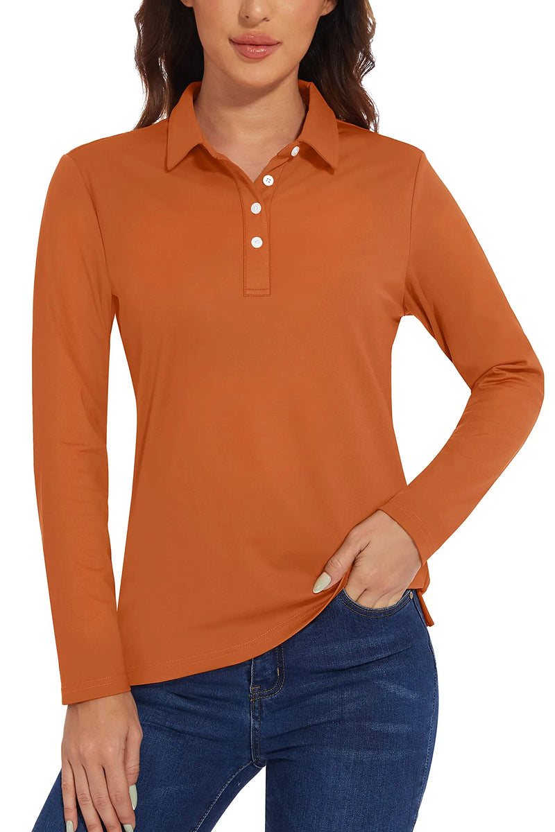 TACVASEN UPF 50+ Polo Shirts Womens Long Sleeve Shirts UV Protection Performance Polos Golf Tennis Working Shirts Pullover Top