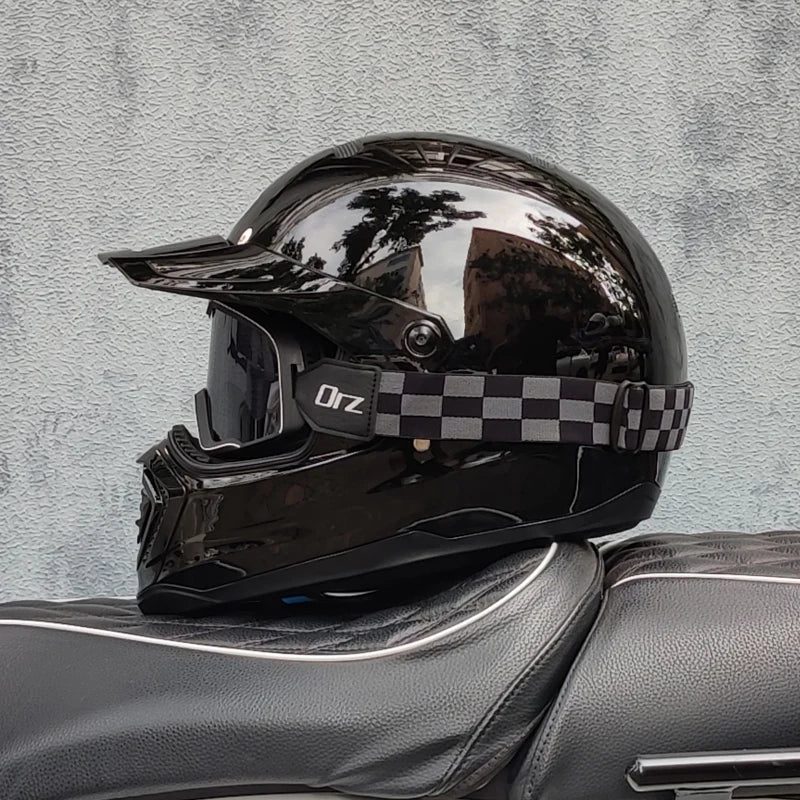2024 new ORZ retro motorcycle helmet, American cruise full helmet, motorcycle with free brim