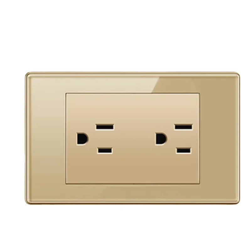 Depoguye US Mexico Wall Light Switch Socket 5V 2.1A USB Type-c Charger Plug,Golden Glass Panel American Standard Power Outlet