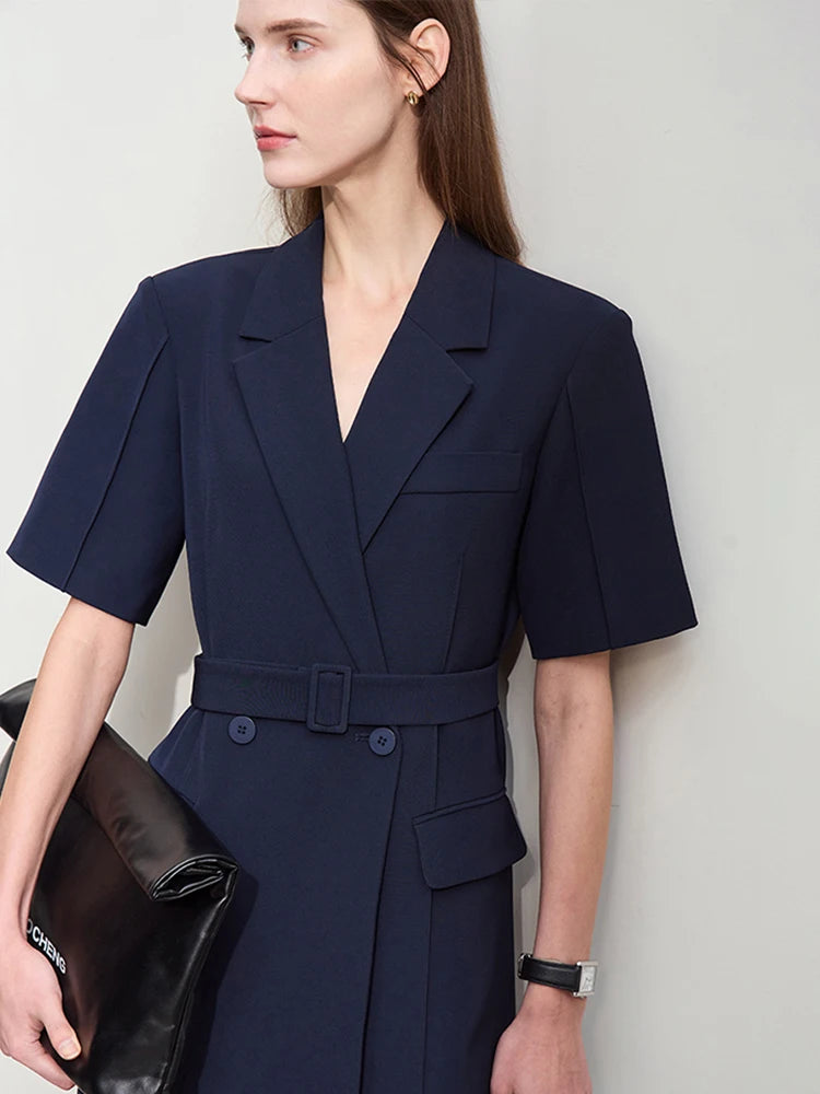 រ៉ូប Amii Minimalism Blazer សម្រាប់ស្ត្រីឆ្នាំ ២០២៤ រដូវស្លឹកឈើជ្រុះថ្មីកអាវបត់ចុះជាមួយខ្សែក្រវ៉ាត់ដៃខ្លីឈើចាក់ធ្មេញរ៉ូបបត់ ១២៤៤១១៩៨