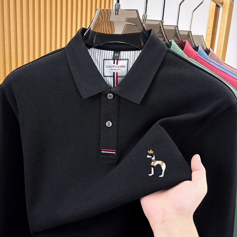 100% Cotton Man Long-Sleeved Polo Shirt Lapel Button Exquisite Pattern Embroidery Autumn New Polo Shirt Business Casual Menswear