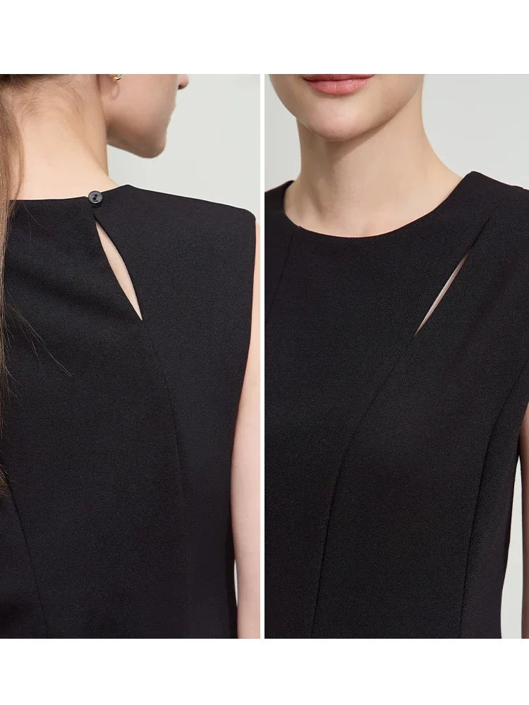 AMII Minimalist Women's Dress 2026 Summer Elegant Waisted Mid-Length Sleeveless A-Line Slightly Stretchy Designs Dress 12541010