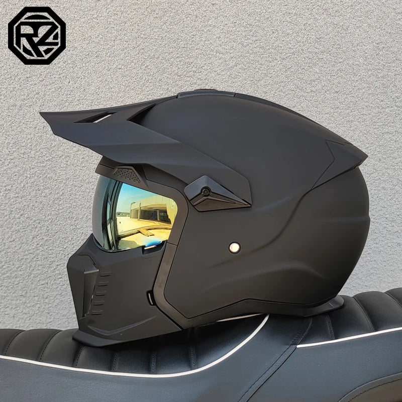 DOT approves high-quality retro motorcycle helmet modular multifunctional combination helmet Black Warrior off-road full helmet