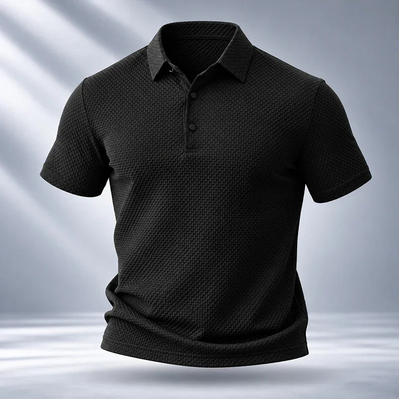 Mens Short Sleeve Polo Garment Fine Workmanship Breathable Soft Waffle Material Stretchy Design For Office Working Casual Wear