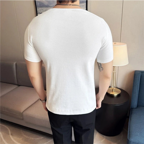 Men's Slim Fit Henley T-Shirt - Summer Short Sleeve Rib Knit Gym Workout Top | Stretchy Bodybuilding Muscle Tee for Fitness