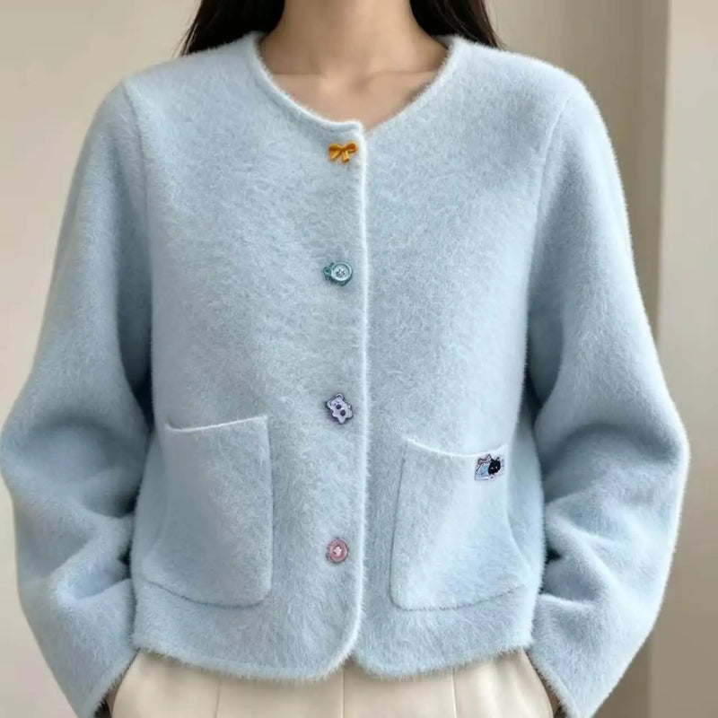 2026 Autumn Winter New Small Fragrant Buckle French Top Knitted Cardigan Sweater Candy Color Coat Women Slim Jackets Casacos