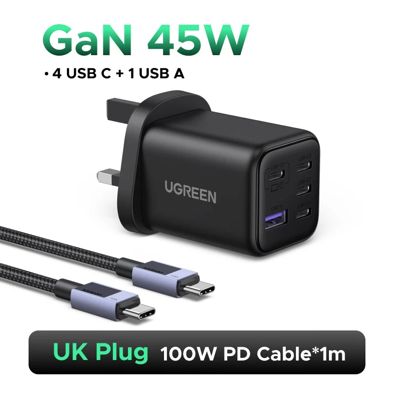 UGREEN 45W GaN Charger PD 3.0 UFSC PPS 5 Ports For iPhone 18 17 16 Pro Max Samsung S26 Xiaomi Tablet iPad Air USB C Fast Charger