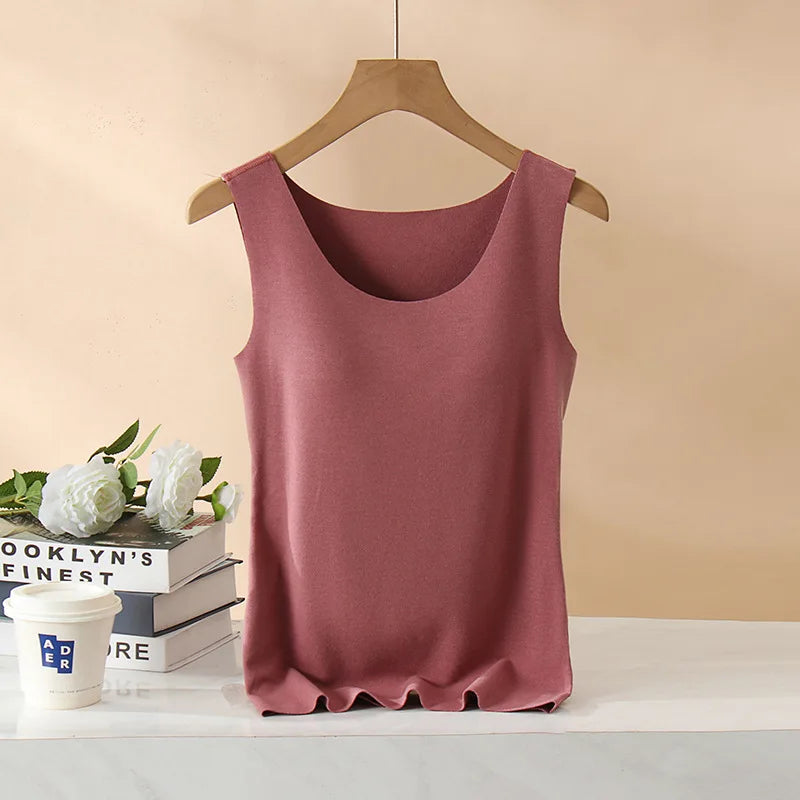 Autumn Winter Women's Chest Pad One Piece Pajamas German Velvet Fleece Thickened Warm Bottom Vest Female Sleepwear Top