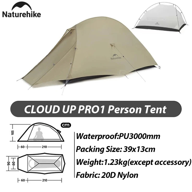 Naturehike 2025 New 3-Person 20D Cloud Up Pro Lightweight Portable Waterproof Backpacking Tent Outdoor Hiking and Camping Tent