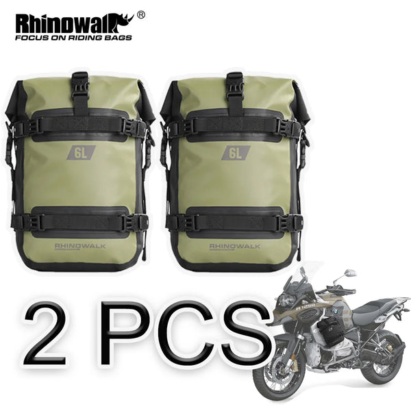 Rhinowalk កាបូបសម្រាប់ទប់ការប៉ះទង្គិចម៉ូតូ 2 ដុំ ធន់នឹងទឹក 100% កាបូបសម្រាប់ដាក់កាងម៉ូតូស្ងួត 6 លីត្រ កាបូបដាក់ឧបករណ៍ រដូវក្ដៅ