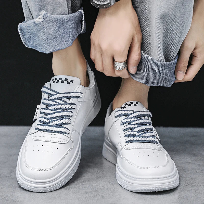 Men's white casual flat shoes four season breathable lightweight soft-sole outdoor walking shoes youth fashion sports board shoe