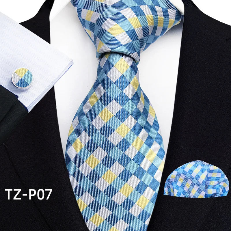 2026 New Men's Jacquard Fabric Tie Set Perfect for Business/Banquets/Formal Wear/Weddings. (Tie + Pocket Square + Cufflinks)