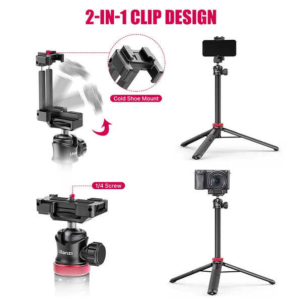 ជើងទ្រកាមេរ៉ា Ulanzi MT-44 ទំហំ 57.6 អ៊ីញ អាចពង្រីកបានសម្រាប់ការផ្សាយបន្តផ្ទាល់ ជាមួយជើងទ្រទូរស័ព្ទ សម្រាប់កាមេរ៉ា DSLR សម្រាប់ Gopro Smartphone Vlog
