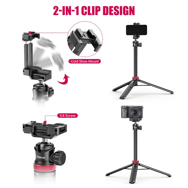 ជើងទ្រកាមេរ៉ា Ulanzi MT-44 ទំហំ 57.6 អ៊ីញ អាចពង្រីកបានសម្រាប់ការផ្សាយបន្តផ្ទាល់ ជាមួយជើងទ្រទូរស័ព្ទ សម្រាប់កាមេរ៉ា DSLR សម្រាប់ Gopro Smartphone Vlog