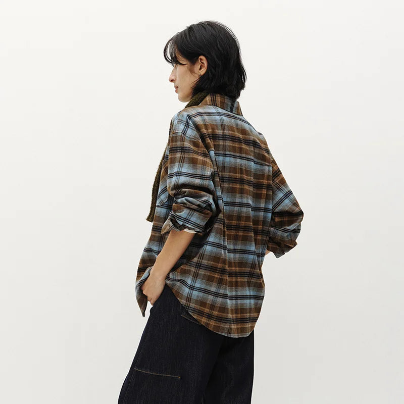 Semir Women Winter Shirt Mid Length Brushed Fabric Cotton Plaid Loose Fit Vintage Style 2026 New Winter Daily Wear