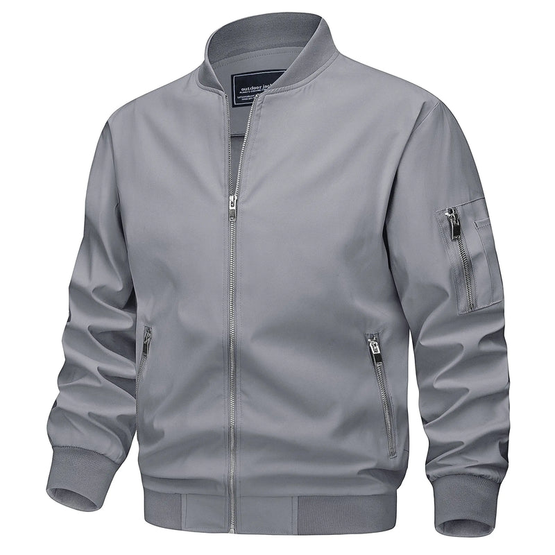 TACVASEN Mens Spring Fall Thin Daily Jackets Lightweight Casual Windproof Zip Pockets Coats Biker Outwear Outdoor Male