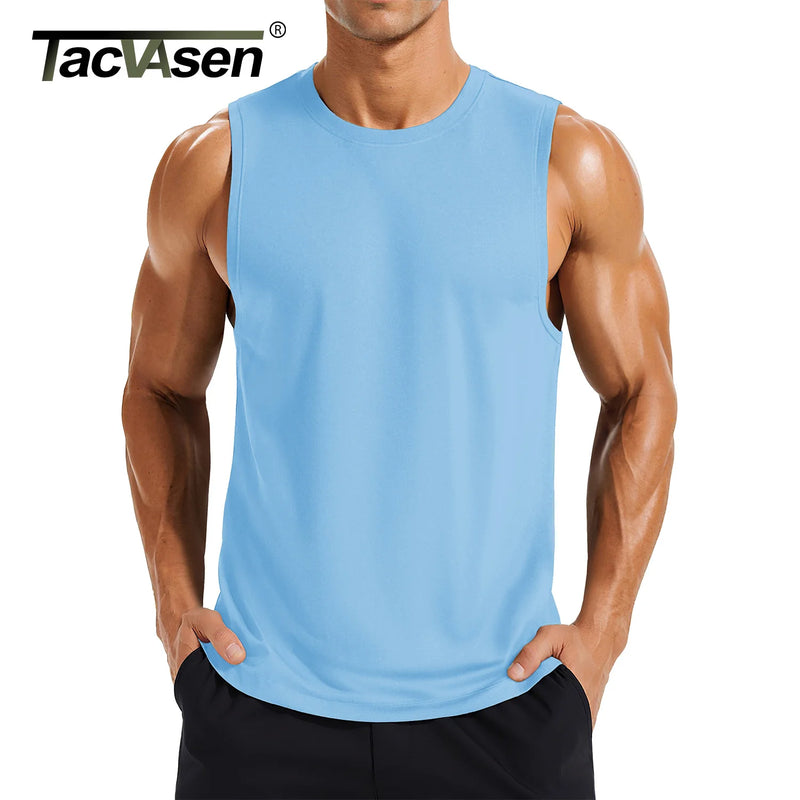 TACVASEN Summer Dry Fit Muscle Tank Tops Mens Workout Sleeveless Cut off Shirts Gym Fitness Bodybuilding Vest Athletic Tank Tops