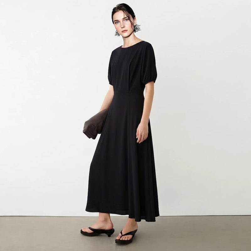 Amii Women's Casual Dresses 2026 Summer New O-Neck Short Sleeve Button Casual Fitted Waist A-Line Long Dress For Women 12642185