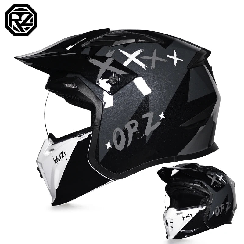 ORZ-163 Classic retro motorcycle full face helmet, detachable sun hat, Brim windproof lens, retro chopper helmet, DOT certified