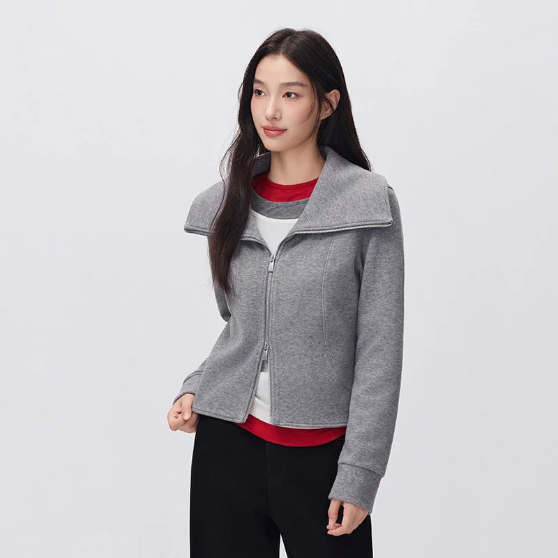 Semir Women Winter Jacket Cropped Wide Lapel Slim Fit Panel Design Modern Style 2026 New Winter Daily Wear Urban Casual Style