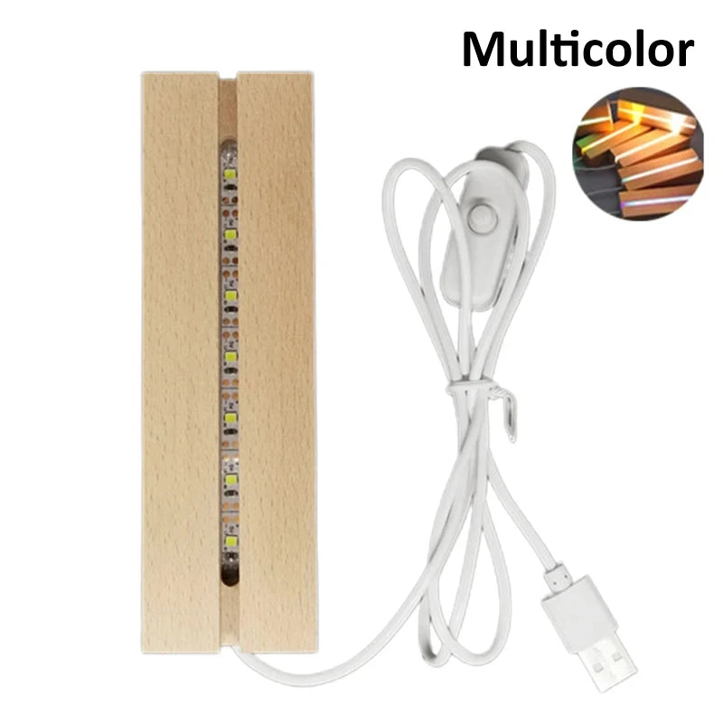 LED Solid Wood Lamp DIY Romantic Night Light, Crystal Glass Lamp Base Switch Log Lamp USB Rectangular Display Lamp Display Stand