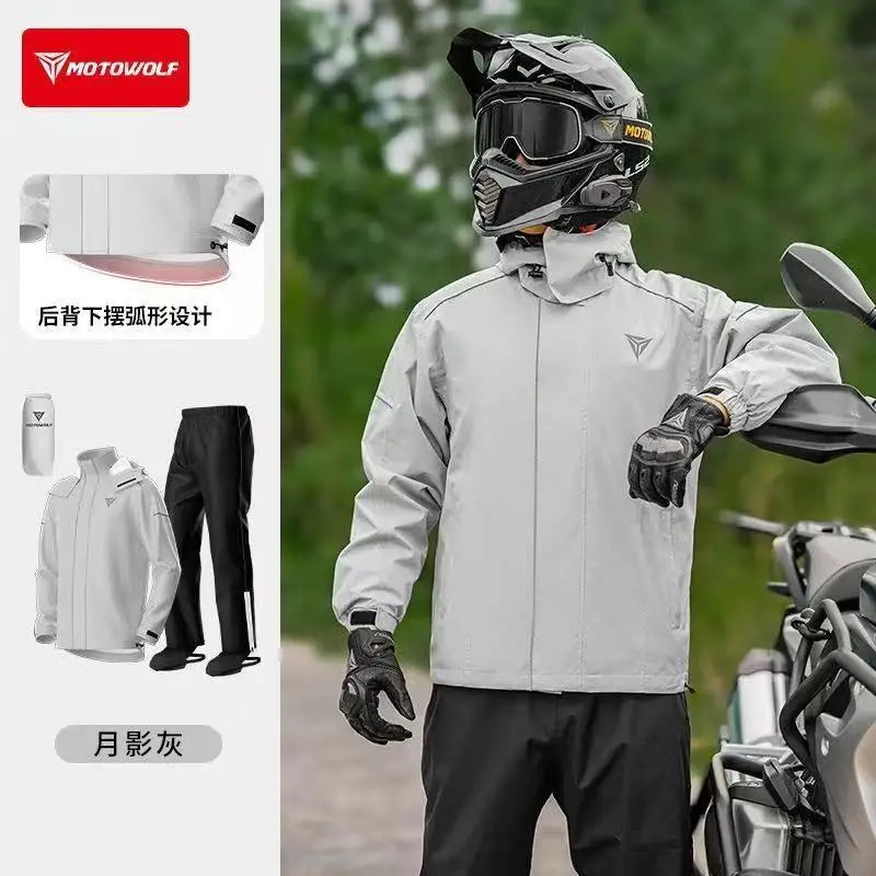 ឈុតអាវភ្លៀងម៉ូតូ MOTOWOLF ឈុតភ្លៀងសម្រាប់បុរសនារី អាវស្តើងស្រាល ការពារទឹក ការពារព្យុះ ការពារភ្លៀង