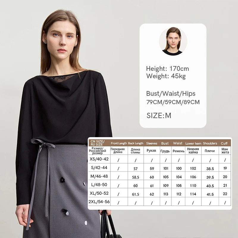 Amii Women's Autumn Blouse 2026 New Commuter Lace Swinging Neck Chiffon Elegant Ladies Blouses Loose Long-sleeved Top 12611012