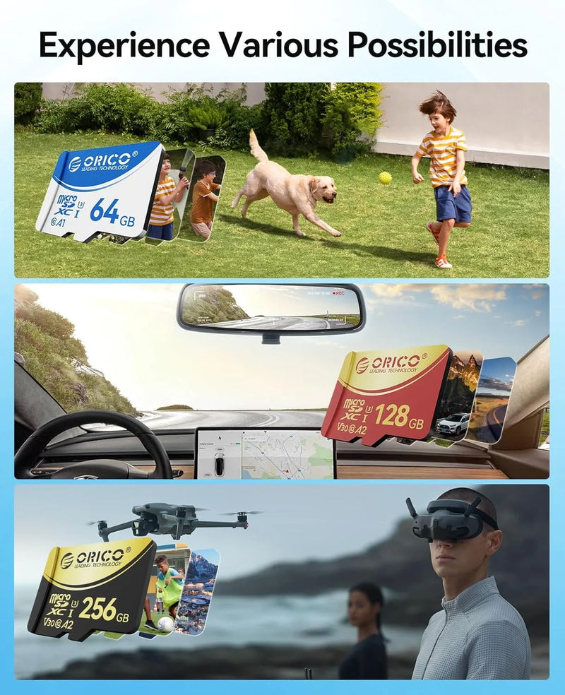 ORICO T3 128GB microSDXC UHS-I Memory Card, 70MB/s Read, 60MB/s, 4K UHD Recoding, U3, Class10, V30, A1, Micro SD for Camera