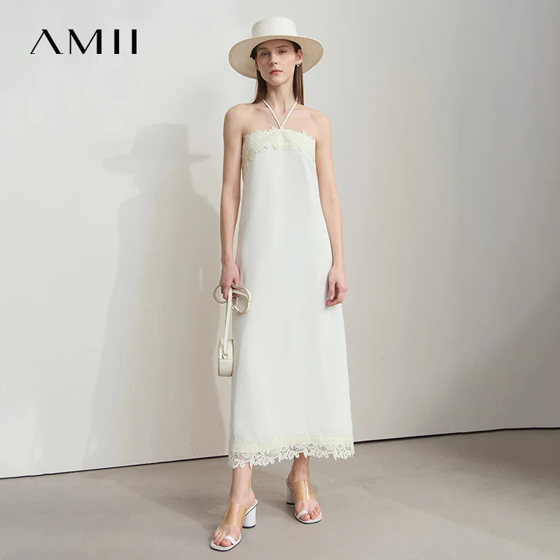 AMII រ៉ូបខ្លីរដូវក្តៅបែប Minimalist សម្រាប់នារី ដៃអាវក្រាស់ រ៉ូប A Line សម្រាប់នារីការិយាល័យ រ៉ូបថ្មីសម្រាប់នារី រ៉ូបចរ 12552043