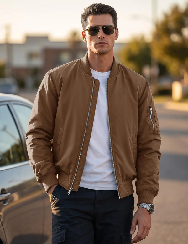 TACVASEN Men's Autumn And Winter Full-Zip Padded Jacket Warm Polyester Waterproof Coat with 5 Pockets for Casual Outdoor Wear