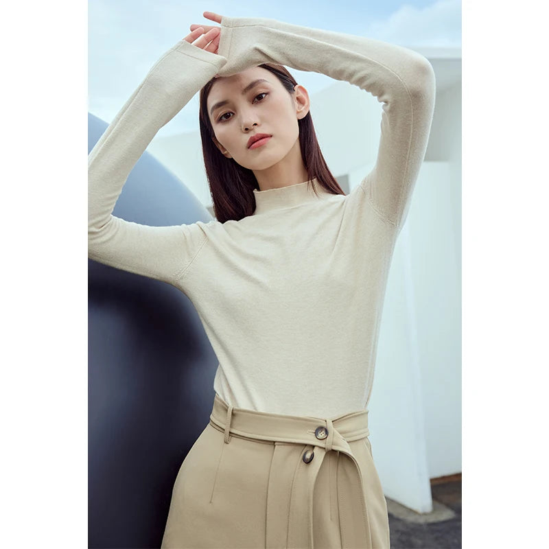 អាវយឺតប៉ាក់ AMII Minimalism សម្រាប់នារី ឆ្នាំ២០២៤ រដូវរងាថ្មី អាវយឺតកវែង ស្លីមសាមញ្ញ 12363002