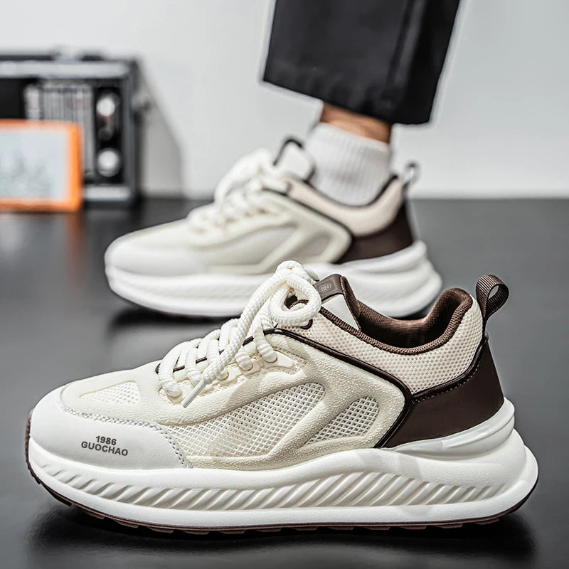 Men's casual sneakers four seasons breathable lightweight soft-sole non-slip outdoor running shoes thick-sole speed sports shoes
