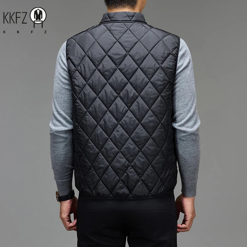 Outdoor Style Mens Quilted Vest Stand Collar Zip Up Light Padded Gilet Warm Sleeveless Waistcoat Winter Layering Top