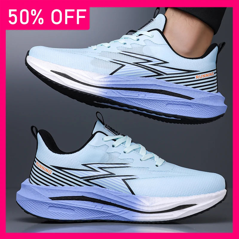 Men Sports Shoes Soft Sole Rebound Anti Slip Outdoor Fitness Shoes Trendy Lace Up Mesh Breathable Casual Running Shoes for Men