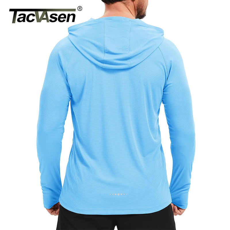 TACVASEN Lightweight Sun Protection Shirts Hoodie Mens UPF 50+ UV-Proof Fishing Travel T-Shirts Breathable Micro-grid T shirts