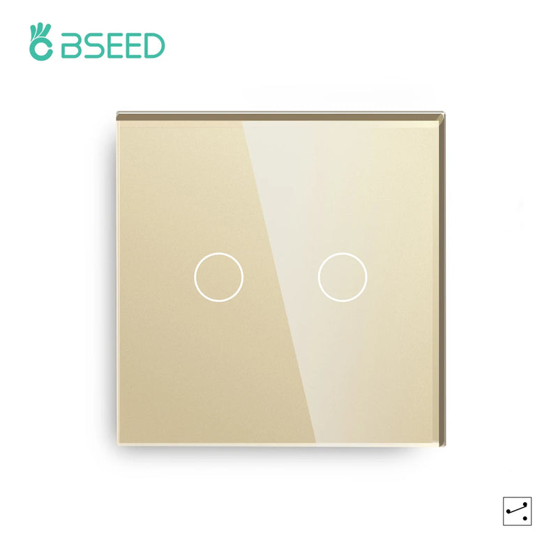 Bseed Touch Light Switch 1/2/3Gang 2Way Wall Socket Type-C USB Port Light Switches For Stairs Glass Panel Blue Backlight 240V