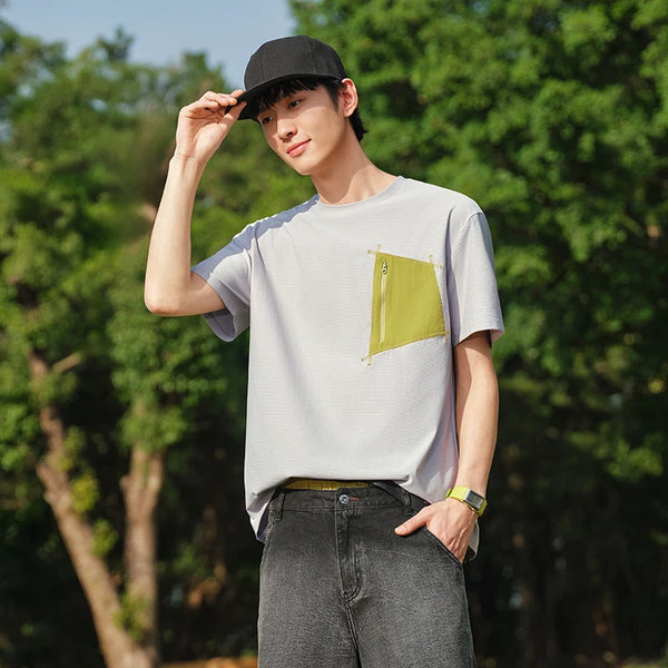 អាវយឺតបុរស Semir ពណ៌ប្លុកហោប៉ៅប៉ាក់រលុងបន្តិចស្ងួតរហ័សកអាវកមូលម៉ូដធម្មតារដូវក្តៅឆ្នាំ ២០២៦
