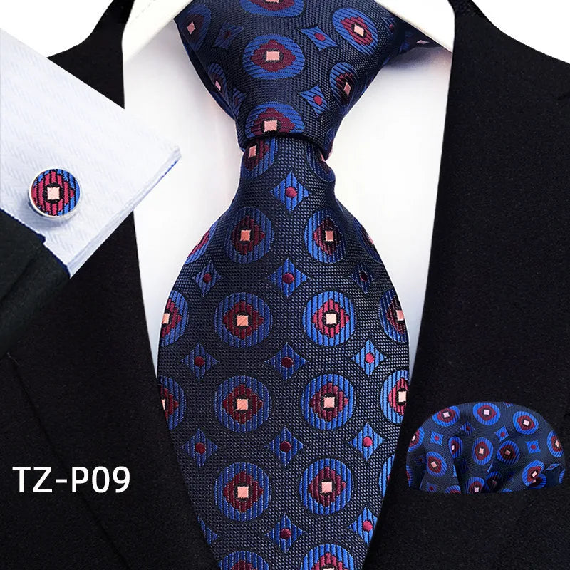 2026 New Men's Jacquard Fabric Tie Set Perfect for Business/Banquets/Formal Wear/Weddings. (Tie + Pocket Square + Cufflinks)